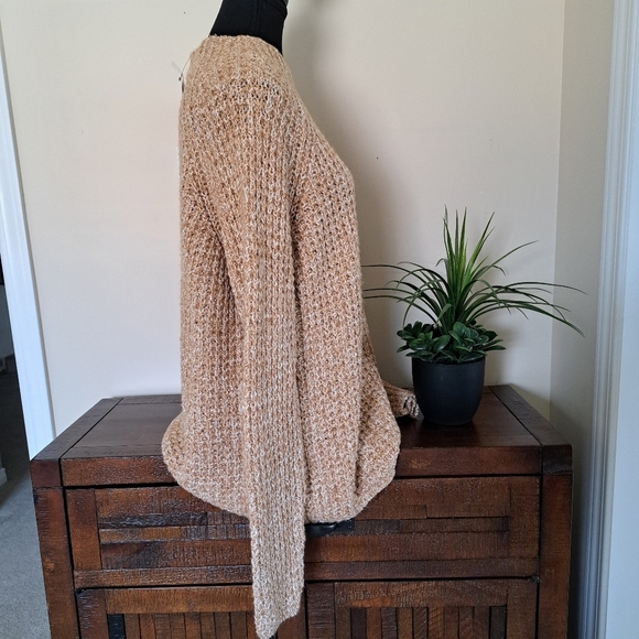 Denver Hayes Sweater Loose Waffke Knit Women's XL Tan Cream Mockneck Top - Picture 2 of 9